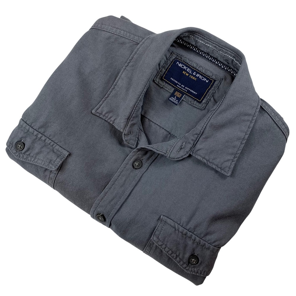 Nickel‎ & Iron New York Mens Large Gray Long Sleeve Button Down Utility Shirt L